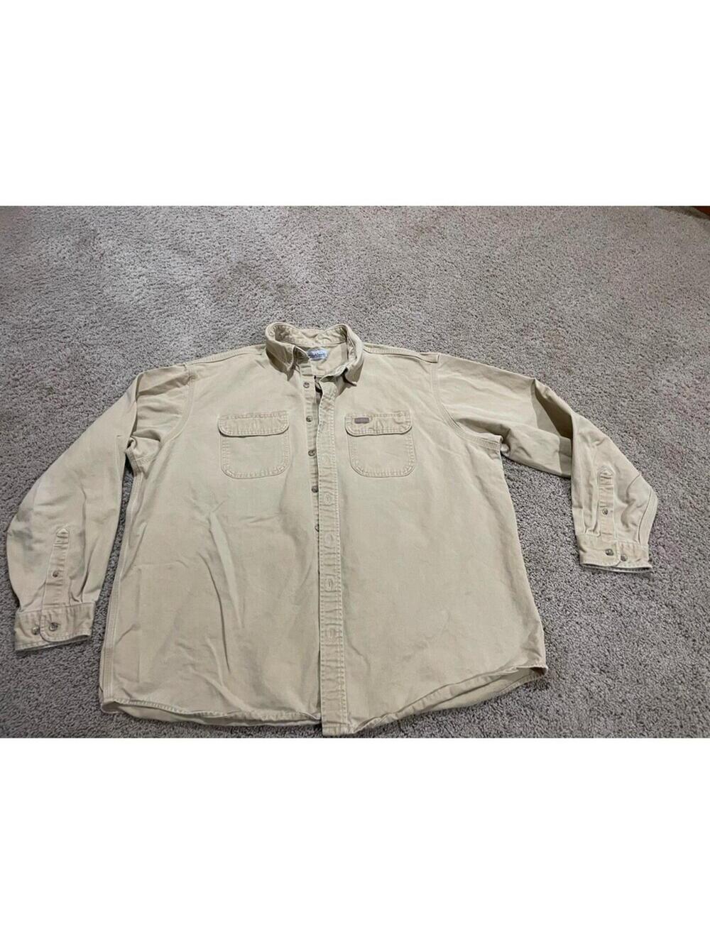 Carhartt Long-sleeve Button-down Work Shirt Beige / Tan Men's XXL